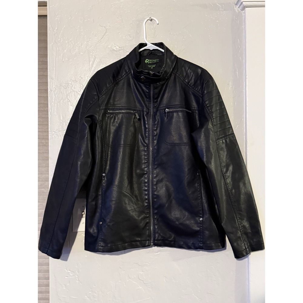 Refinery Republic Men's Faux Leather Jacket Size Medium Black Zip Pockets